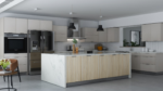 Modern kitchen fitted with GoldenHome's Classic Series Fabric Grey Cabinets by CabinetEZ, Clinton, MD