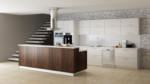 Kitchen space transformed with GoldenHome's Textured Wood Finish Pale Pine Cabinets by CabinetEZ, Clinton, MD.