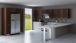 A refurbished kitchen featuring GoldenHome's Deluxe Series Color Walnut Cabinets from CabinetEZ in Clinton, MD.