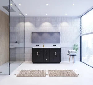 Retail pebble bathroom vanity, proudly on display at Cabinet EZ showroom in Waldorf.