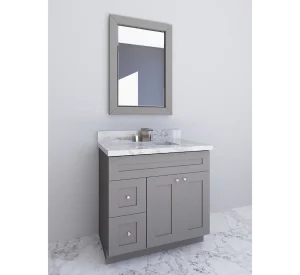 Eco-conscious gray bathroom vanity by Cabinet EZ, enhancing sustainable homes in Waldorf.