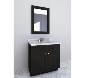 Innovative pebble bathroom vanity by Cabinet EZ, displayed in our showroom in Clinton, MD.