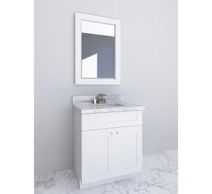 Cabinet EZ's luxurious white bathroom vanity displayed in Clinton, MD showroom. V-EW-VSB36