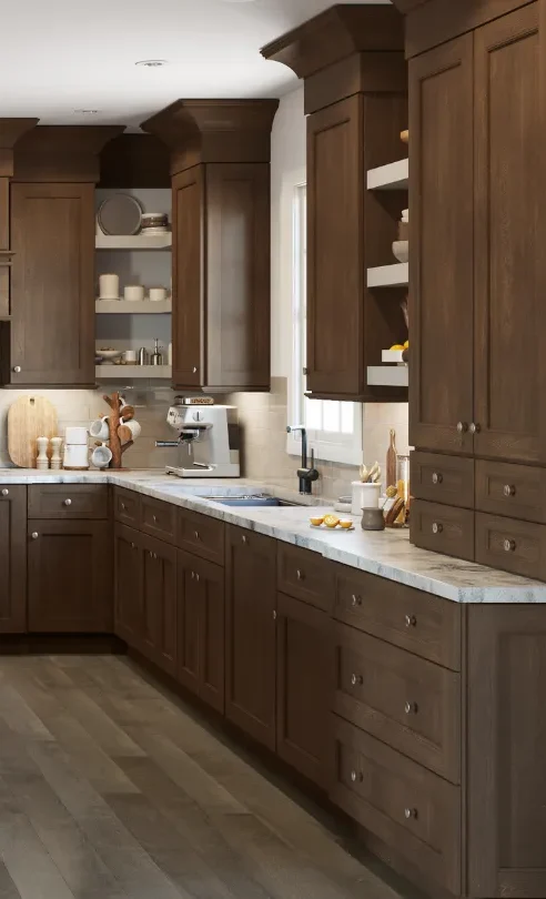 Cozy rustic Fabuwood kitchen cabinets by CabinetEZ, Clinton, MD.