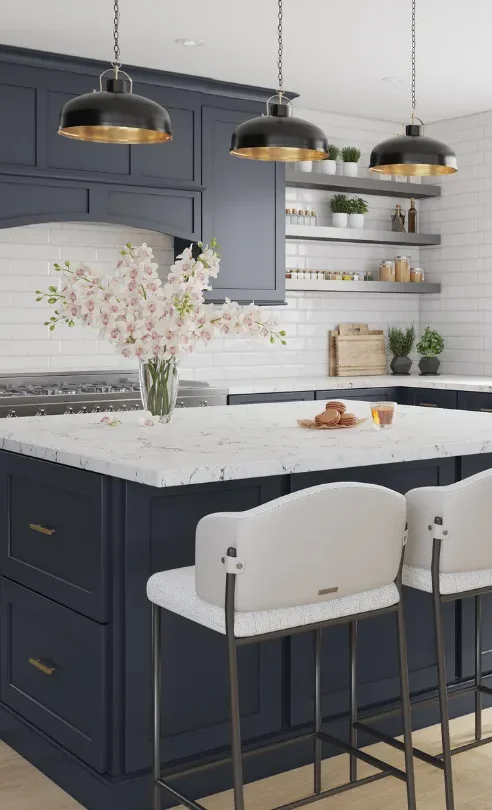 Fabuwood vanity with Allure Galaxy Indigo Kitchen Cabinets by CabinetEZ, Clinton, MD
