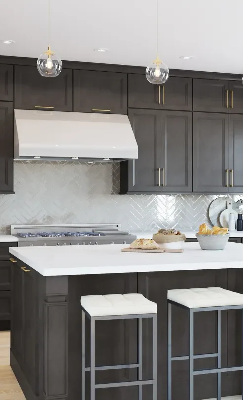 Installed Allure/Onyx/Cobblestone Kitchen Cabinets showcasing modern kitchen cabinet styles in the Washington, D.C. area.