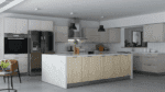 Modern kitchen fitted with GoldenHome's Classic Series Fabric Grey Cabinets by CabinetEZ, Clinton, MD