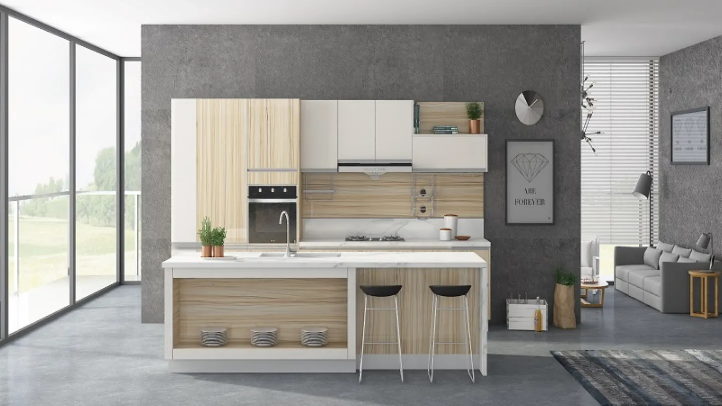 Kitchen setup featuring the GoldenHome's Delight Series Teak UV Cabinets from CabinetEZ, Clinton, MD